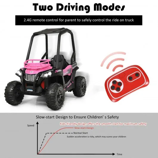 12V Kids RC Electric Ride On Off-Road UTV Truck with MP3 and Light-Pink