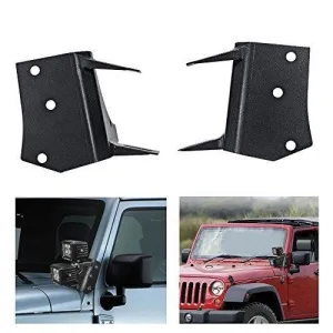 2pcs Black Dual A-Pillar Light Lower Windshield Hinge Mounting Brackets LED Working Pod Light Bar Mounts for Jeep Wrangler TJ 1997-2006