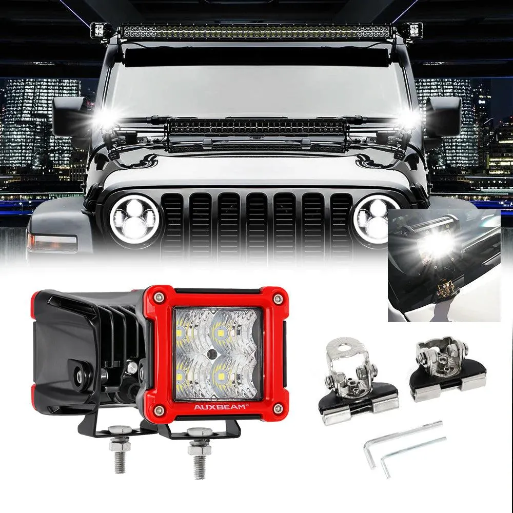 3 Inch 40W Spot/Flood Beam LED Pods Light   Universal LED Working Lights Mounting Brackets