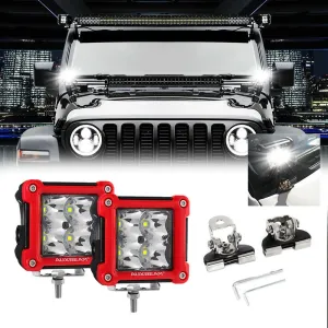 3 Inch 40W Spot/Flood Beam LED Pods Light   Universal LED Working Lights Mounting Brackets