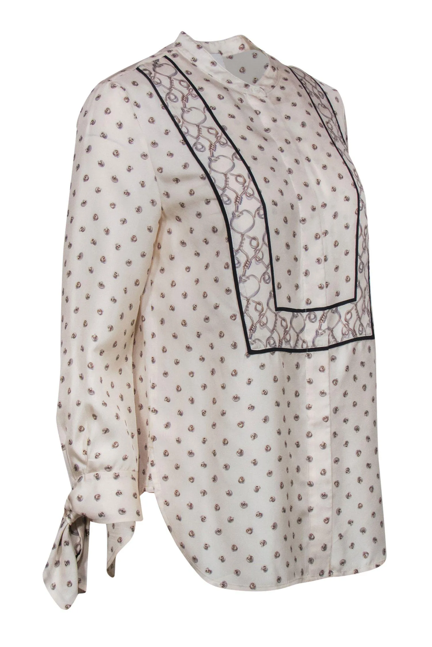 3.1 Phillip Lim - White Silk Button Blouse w/ Chainlink Print Sz 4