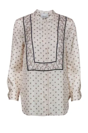 3.1 Phillip Lim - White Silk Button Blouse w/ Chainlink Print Sz 4