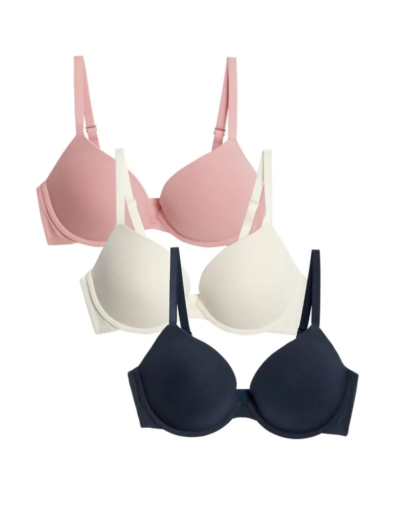 3pk Cotton Wired Push-Up Bras A-E