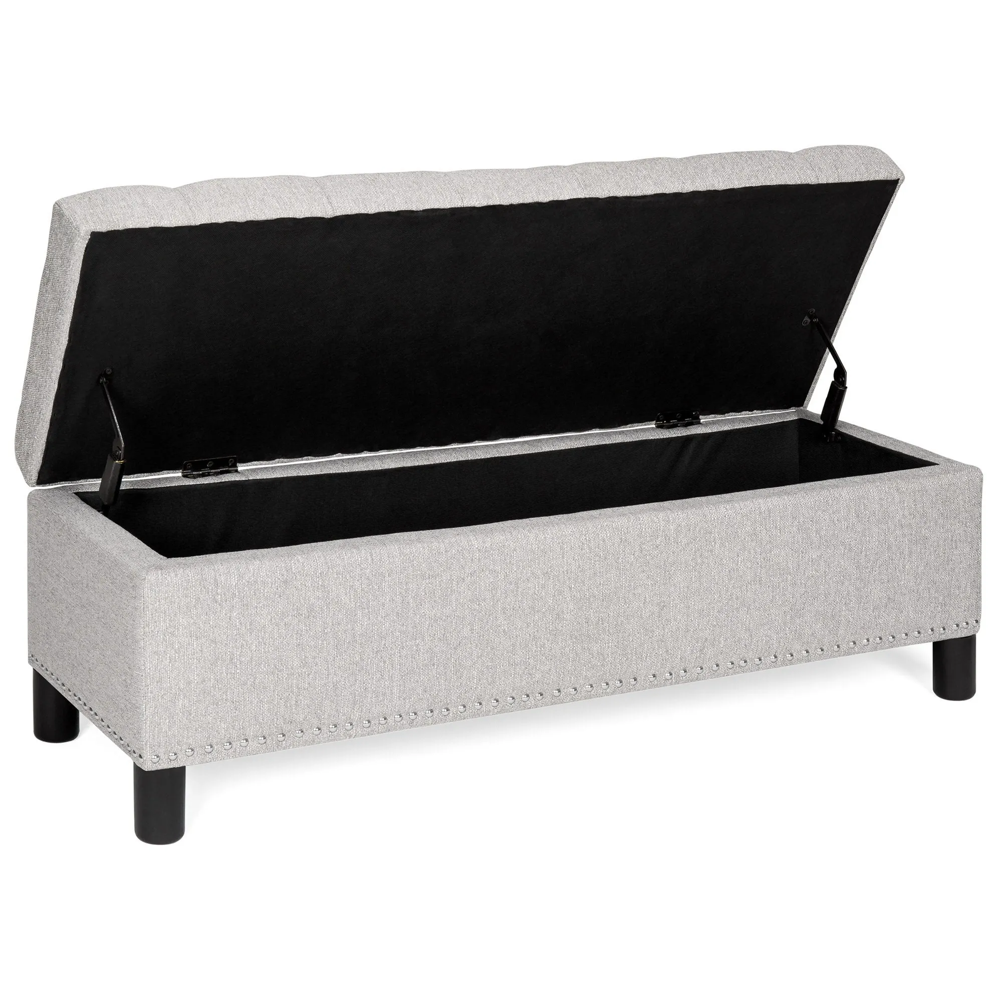 48in Tufted Upholstered Padded Storage Ottoman Bench w/ Studs