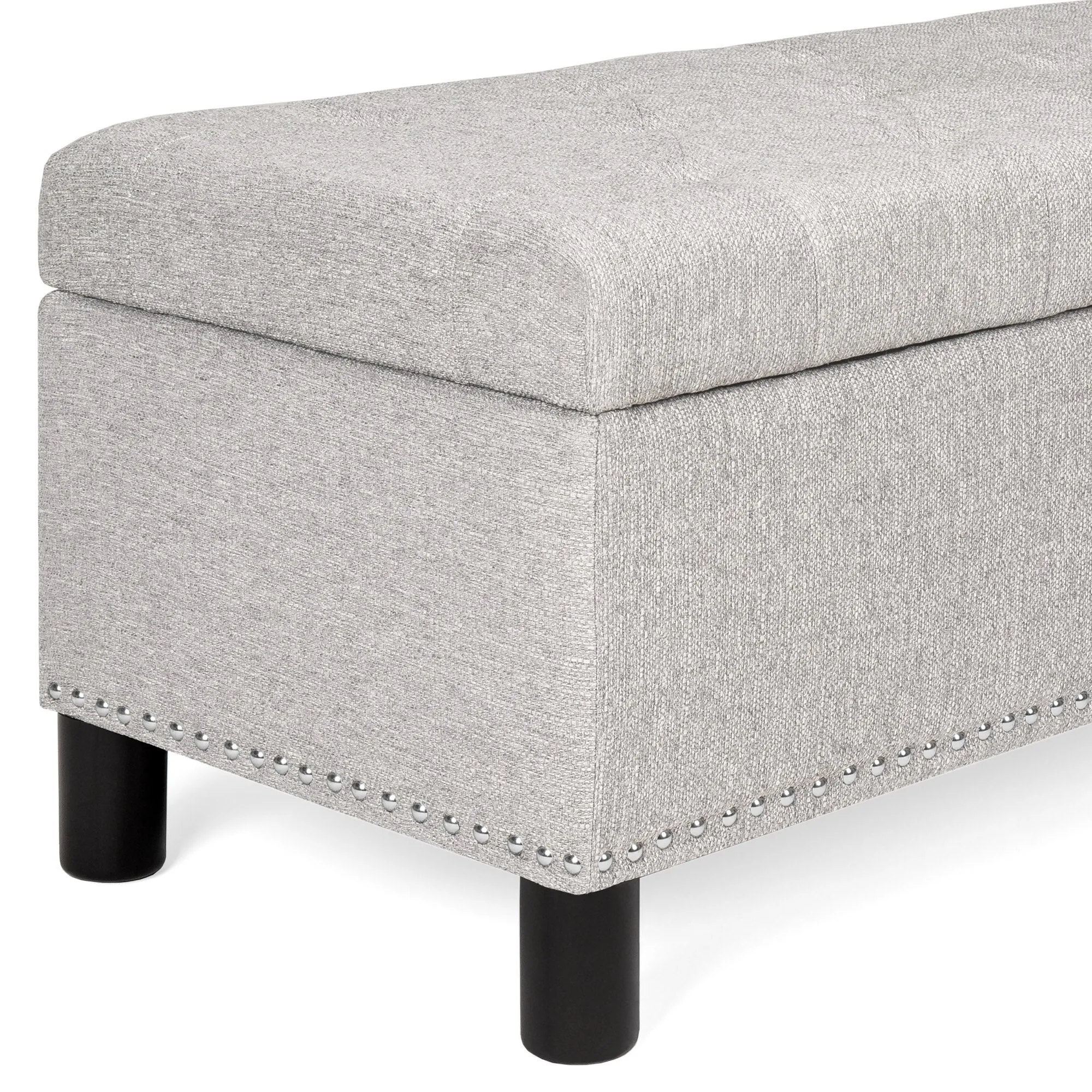 48in Tufted Upholstered Padded Storage Ottoman Bench w/ Studs