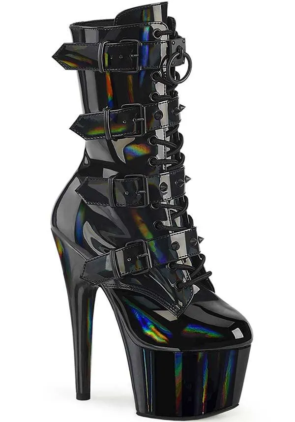 ADORE-1046 [Black Holo Patent] | PLATFORM BOOTS [PREORDER]