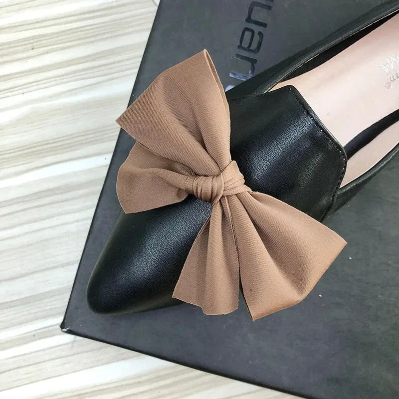 Advbridge  -  Women Flats with Big Bow Black Flat Shoes Dressy Comfort Nice Quality Beige Slipons Solid Color Summer Girl's Leather Shoes