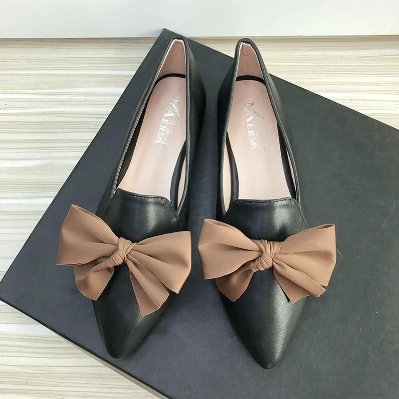 Advbridge  -  Women Flats with Big Bow Black Flat Shoes Dressy Comfort Nice Quality Beige Slipons Solid Color Summer Girl's Leather Shoes