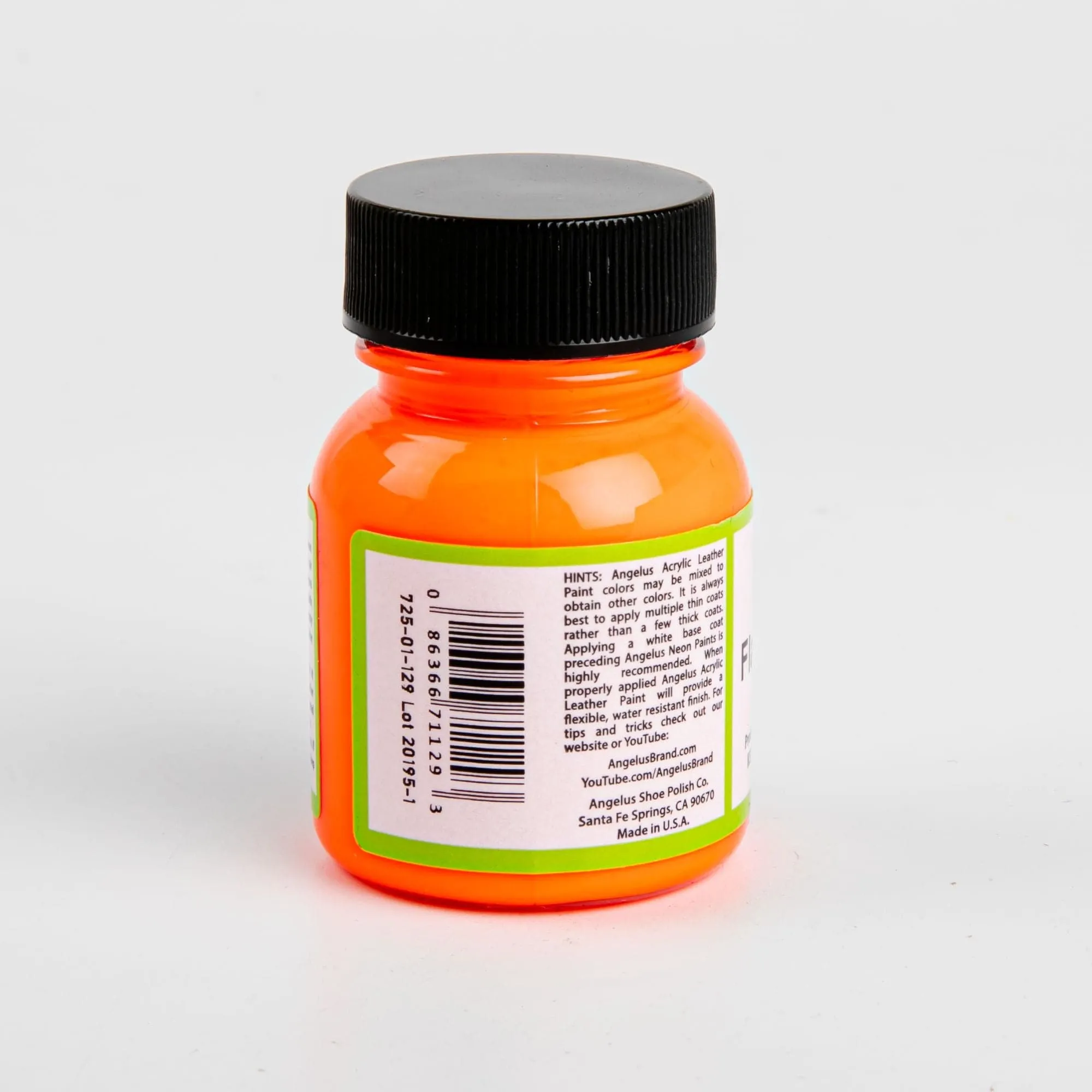 Angelus Neon Acrylic Paint Flaming Orange 29Ml Use On Leather, Vinyl Or Fabric