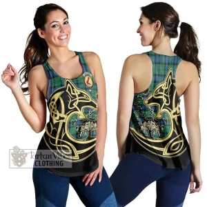 Armstrong Ancient Tartan Women's Racerback Tanks with Family Crest Celtic Wolf Style