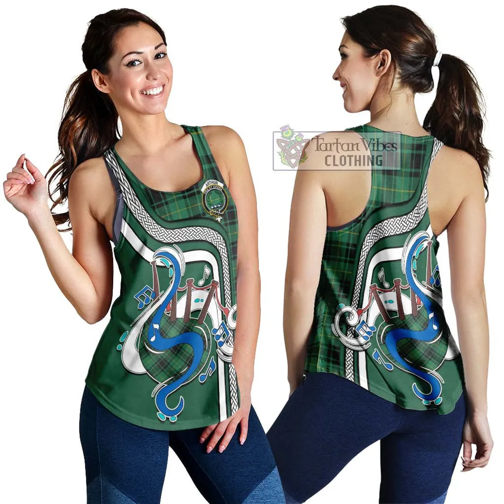 Arthur Ancient Tartan Women's Racerback Tanks with Epic Bagpipe Style