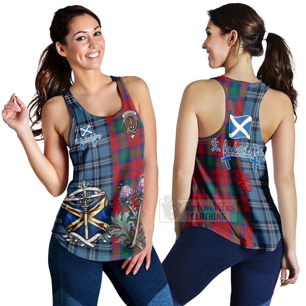 Auchinleck (Affleck) Tartan Women's Racerback Tanks Happy St. Andrew's Day Half Tartan Style