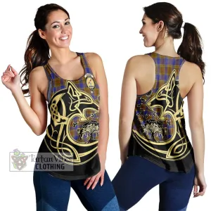 Balfour Tartan Women's Racerback Tanks with Family Crest Celtic Wolf Style