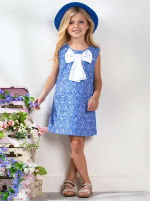 Big Bow Blue Jacquard  Dress by Kids Couture