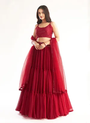 Bridal Red Sequence Georgette Lehenga Choli