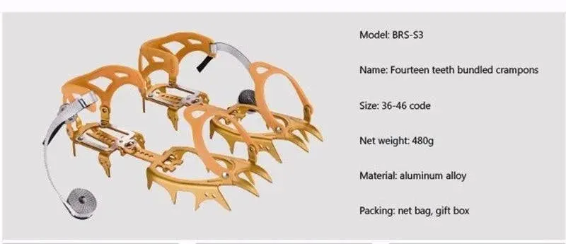 BRS-S3 14 Teeth Claws Snow Crampons Special Al-Alloy Ice Gripper Outdoor Climbing Mountaineering Equipment Non-Slip Crampons