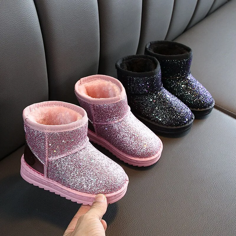 Children's warm snow boots embroidered thick cotton velvet boots thermal ankle boots