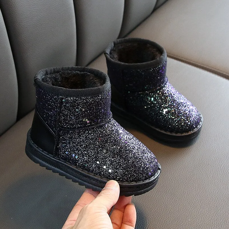 Children's warm snow boots embroidered thick cotton velvet boots thermal ankle boots