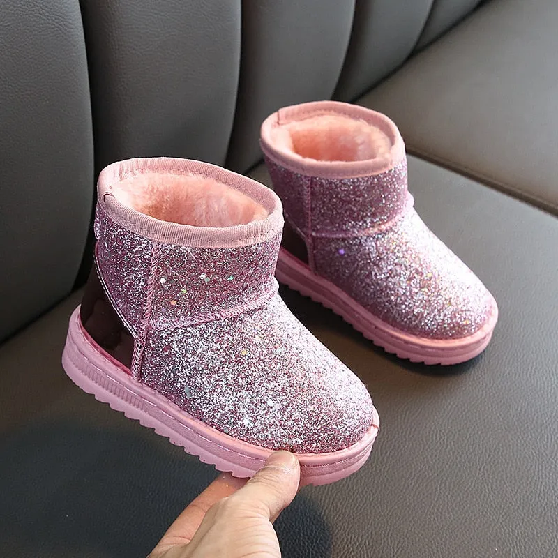 Children's warm snow boots embroidered thick cotton velvet boots thermal ankle boots