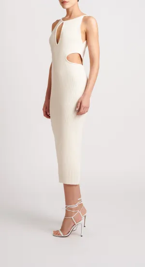 CLAUDIA ribbed-knit cutout dress white