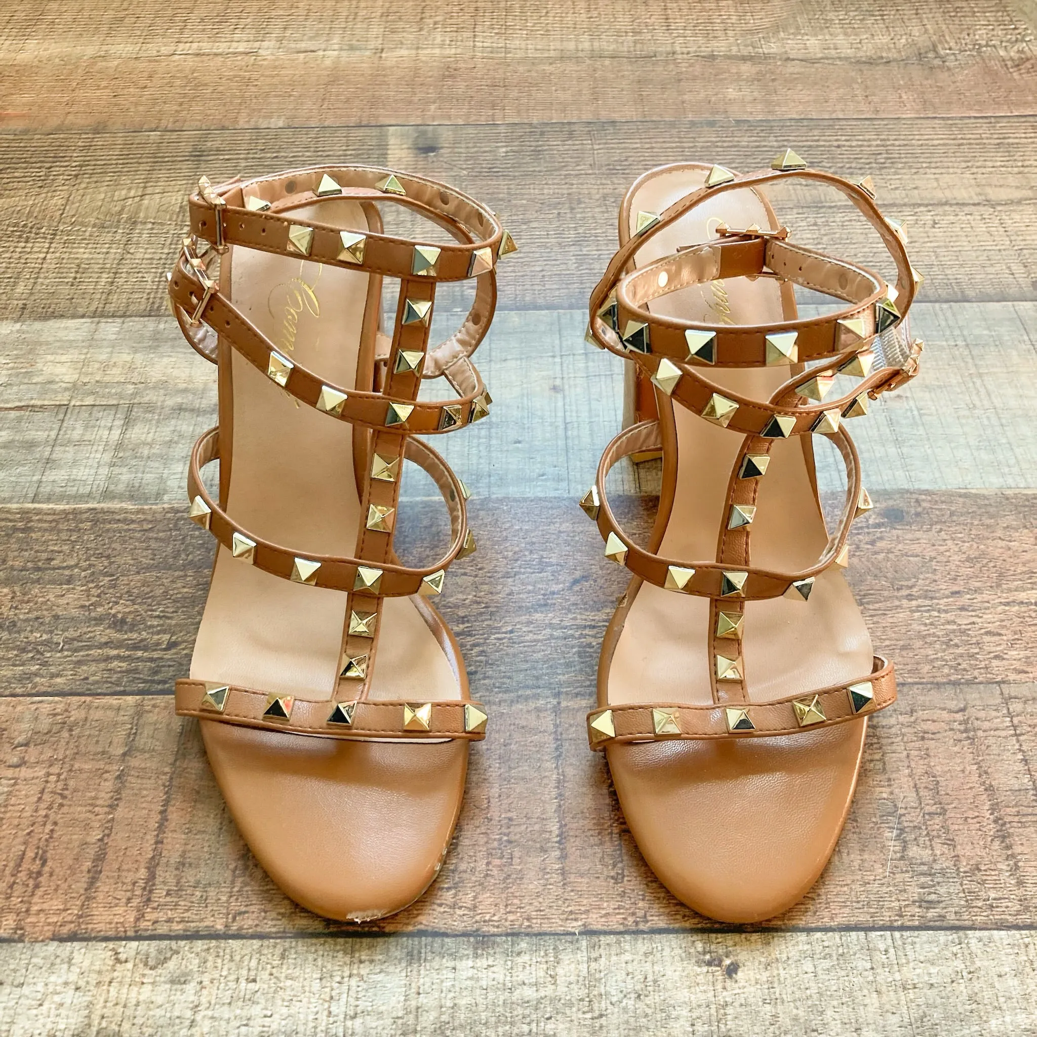 Comfity Camel Studded Ankle Strap Block Heel Sandals- Size 8.5 (see notes)