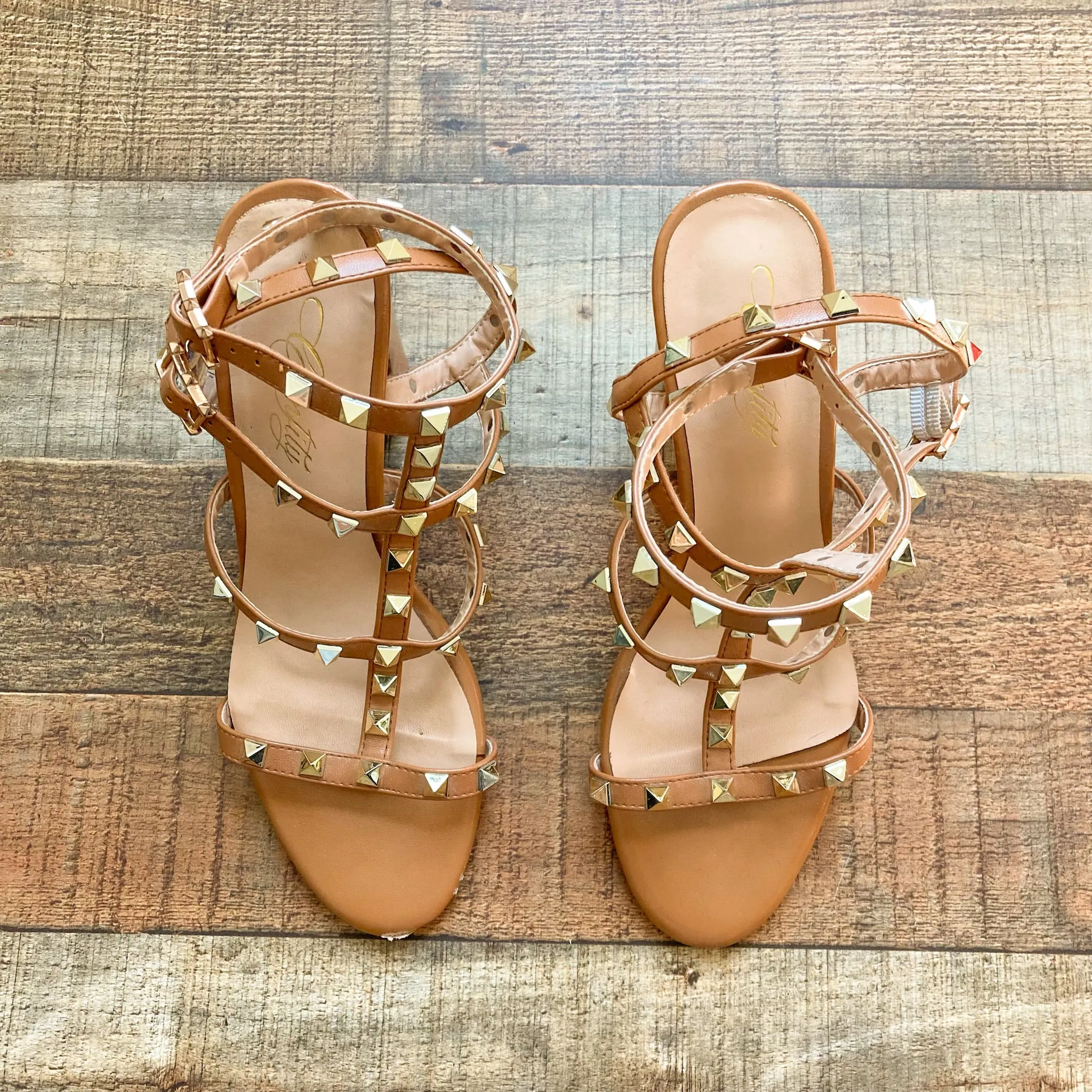 Comfity Camel Studded Ankle Strap Block Heel Sandals- Size 8.5 (see notes)