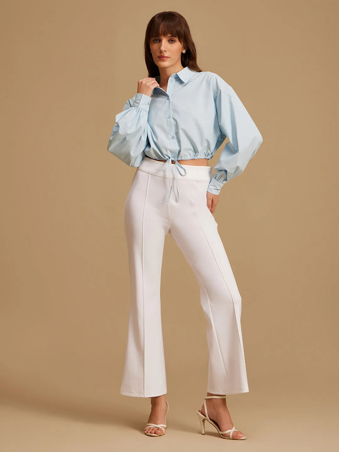 Cropped Shirt With Draw String Detail At Waist