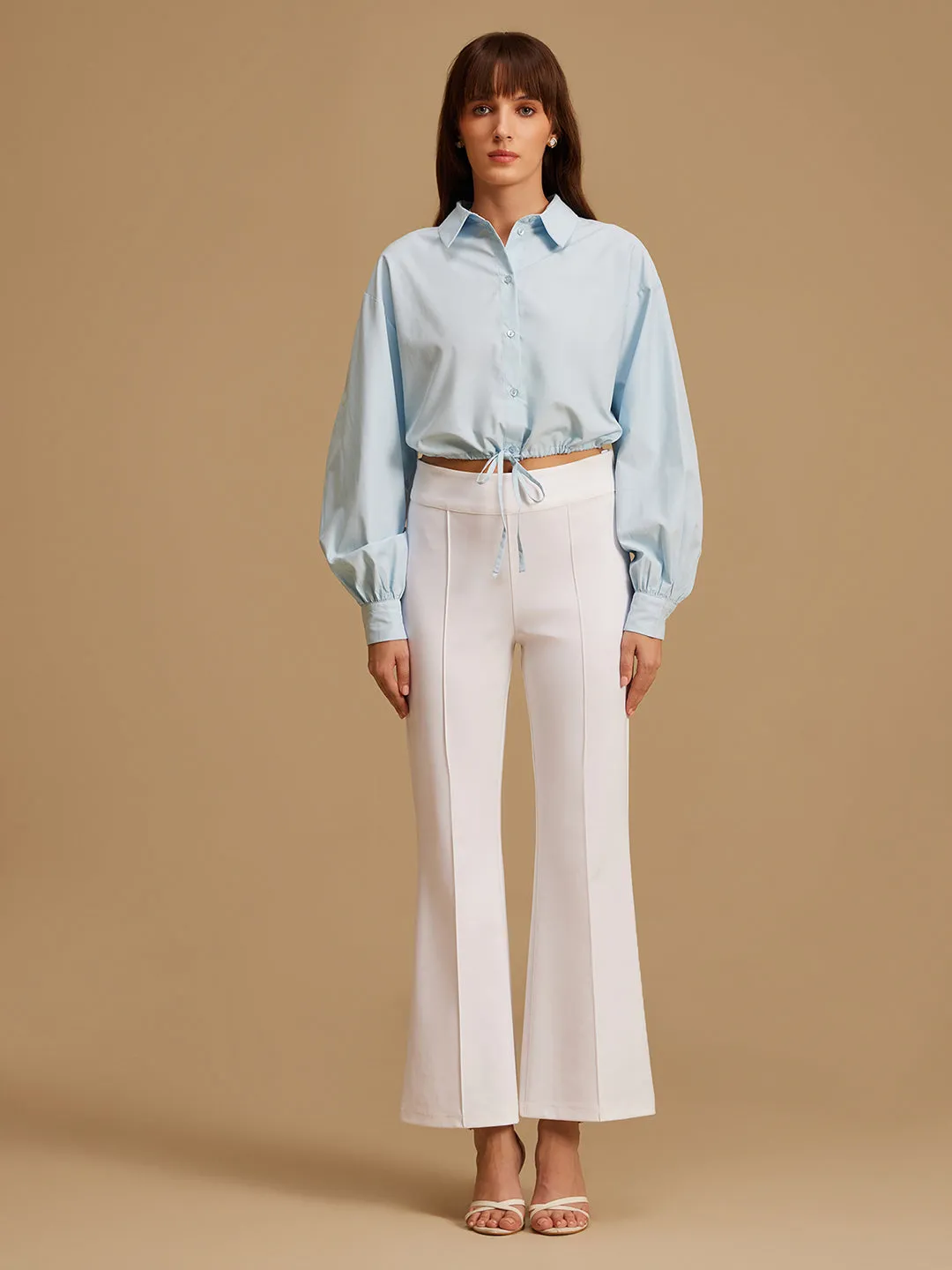 Cropped Shirt With Draw String Detail At Waist