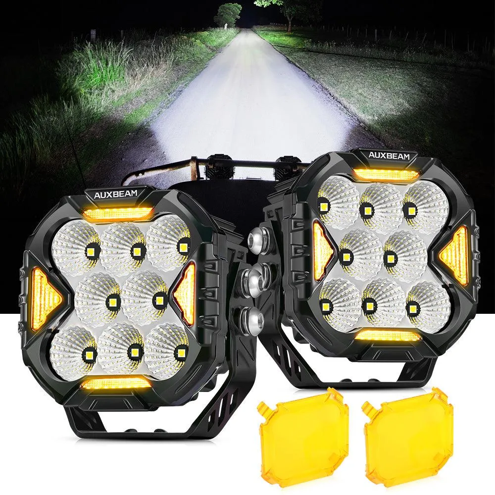 CUBE-Z Series 4 Inch Flood LED Pod Lights Off Road Lights with White DRL & Amber Turn Signal Lights