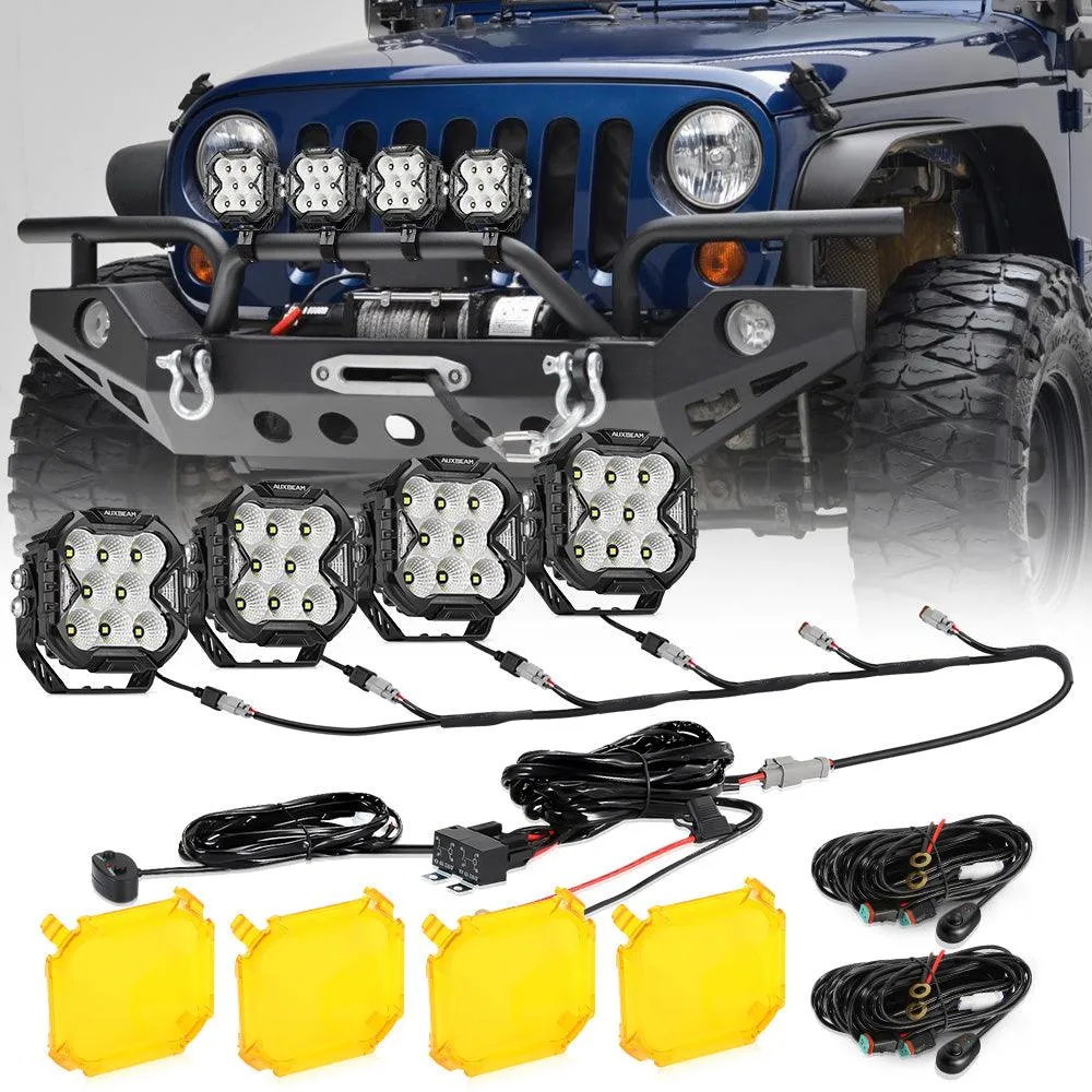 CUBE-Z Series 4 Inch Flood LED Pod Lights Off Road Lights with White DRL & Amber Turn Signal Lights