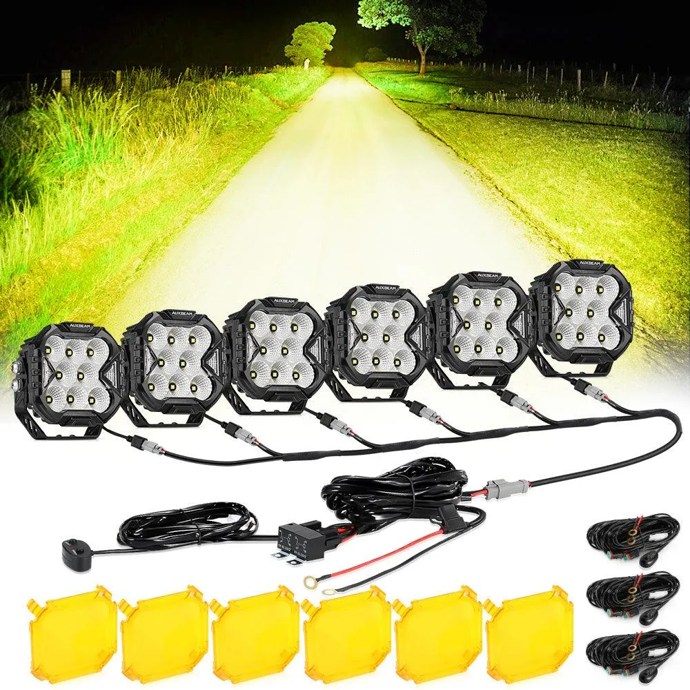 CUBE-Z Series 4 Inch Flood LED Pod Lights Off Road Lights with White DRL & Amber Turn Signal Lights