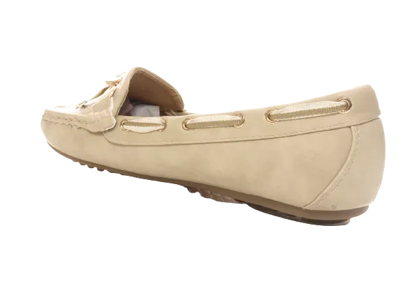 Damen Slipper Halbschuhe Ballerina Loafer Mokassins Slip On Flats Freizeit Beige # 570