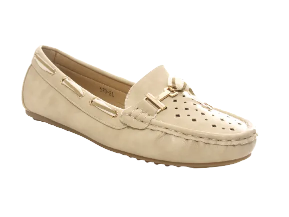 Damen Slipper Halbschuhe Ballerina Loafer Mokassins Slip On Flats Freizeit Beige # 570