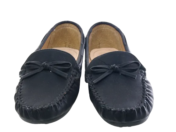 Damen Slipper Halbschuhe Ballerina Loafer Mokassins Slip On Flats Freizeit Black # 05-10