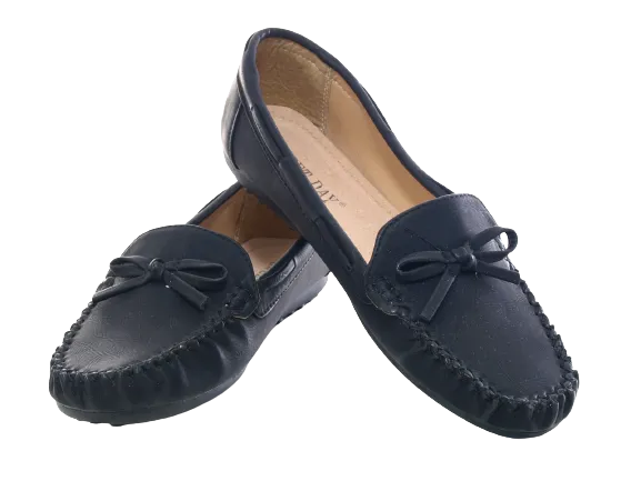 Damen Slipper Halbschuhe Ballerina Loafer Mokassins Slip On Flats Freizeit Black # 05-10