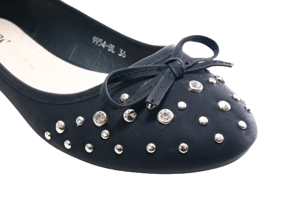 Damen Slipper Halbschuhe Ballerina Loafer Mokassins Slip On Flats Freizeit Black # 9954