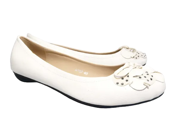 Damen Slipper Halbschuhe Ballerina Loafer Mokassins Slip On Flats Freizeit White # 102