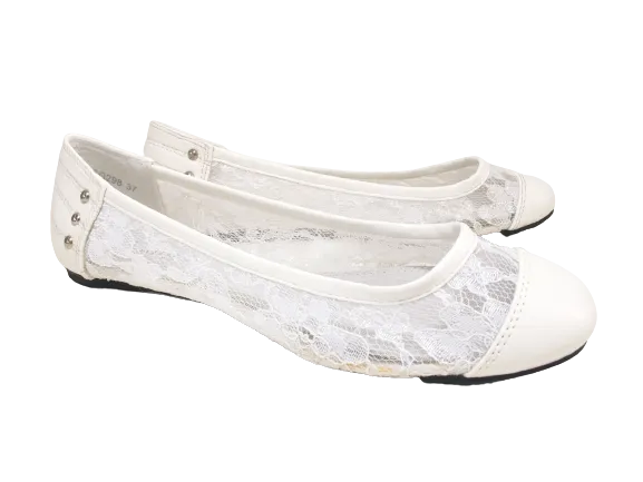 Damen Slipper Halbschuhe Ballerina Loafer Mokassins Slip On Flats Freizeit White # 298