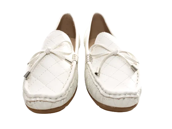 Damen Slipper Halbschuhe Ballerina Loafer Mokassins Slip On Flats Freizeit White # 480