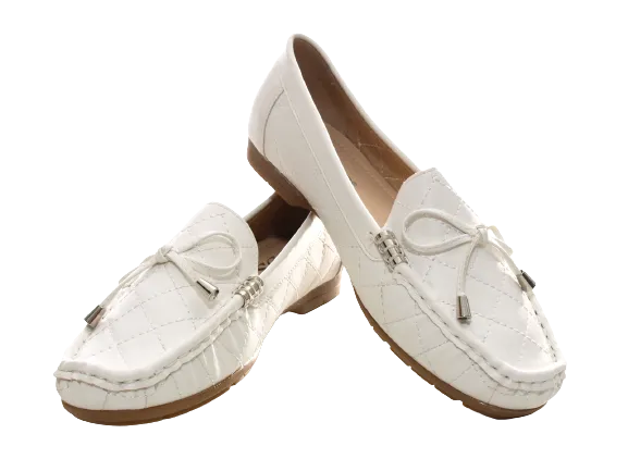 Damen Slipper Halbschuhe Ballerina Loafer Mokassins Slip On Flats Freizeit White # 480