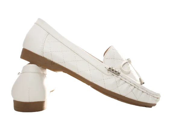 Damen Slipper Halbschuhe Ballerina Loafer Mokassins Slip On Flats Freizeit White # 480