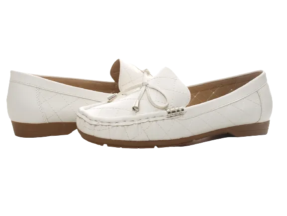 Damen Slipper Halbschuhe Ballerina Loafer Mokassins Slip On Flats Freizeit White # 480