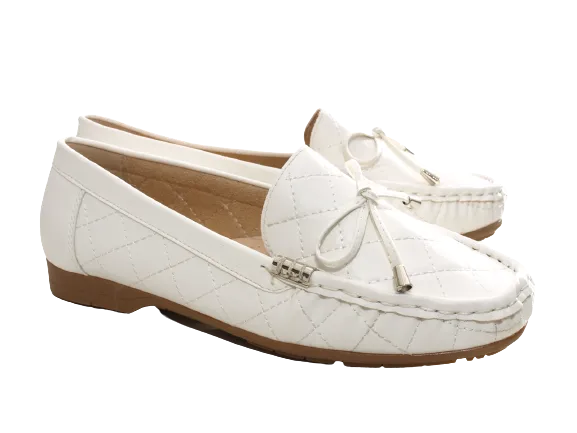 Damen Slipper Halbschuhe Ballerina Loafer Mokassins Slip On Flats Freizeit White # 480