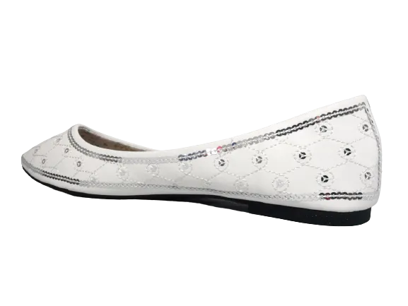 Damen Slipper Halbschuhe Ballerina Loafer Mokassins Slip On Flats Freizeit White # 688-22