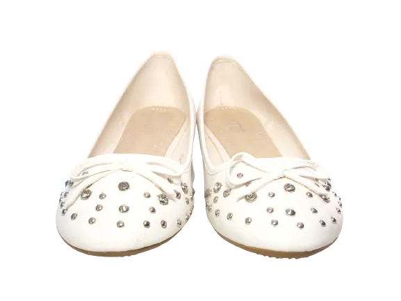 Damen Slipper Halbschuhe Ballerina Loafer Mokassins Slip On Flats Freizeit White # 9954