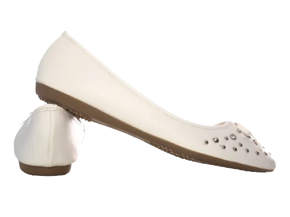 Damen Slipper Halbschuhe Ballerina Loafer Mokassins Slip On Flats Freizeit White # 9954