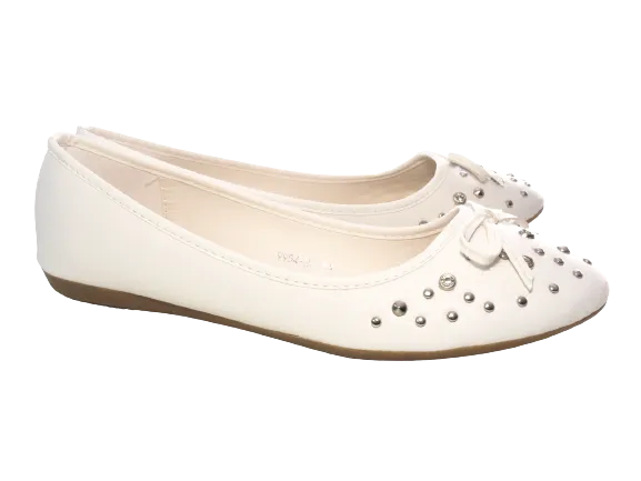 Damen Slipper Halbschuhe Ballerina Loafer Mokassins Slip On Flats Freizeit White # 9954