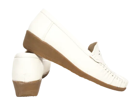 Damen Slipper Keilabsatz Ballerina Loafer Mokassins Slip On Flats Freizeit White # 989