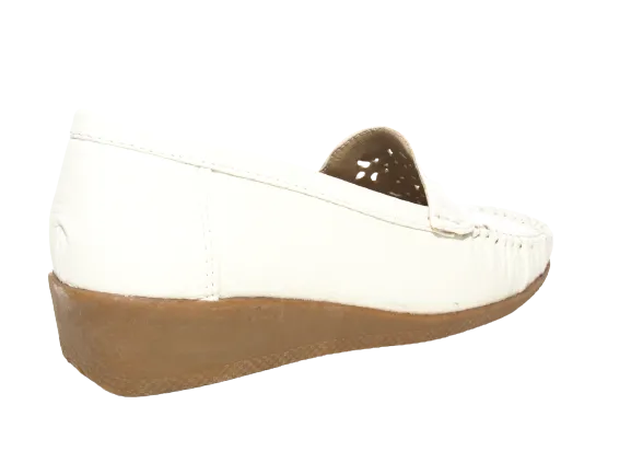 Damen Slipper Keilabsatz Ballerina Loafer Mokassins Slip On Flats Freizeit White # 989