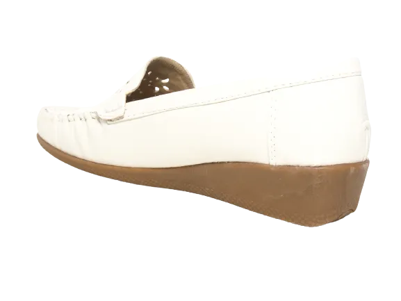 Damen Slipper Keilabsatz Ballerina Loafer Mokassins Slip On Flats Freizeit White # 989